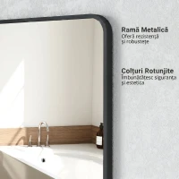 HOMCOM Oglindă de baie cu ramă metalică și agățătoare, 50x2.5x70 cm, negru(m-5)