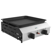 Outsunny Plită de grătar pe gaz cu 2 arzătoare, suprafață antiaderentă și putere de 4,8 kW, argintiu(m-15)