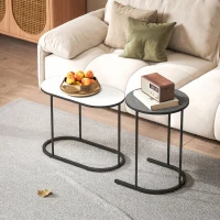 HOMCOM Set 2 Mese de Cafea Suprapozabile cu Cadru din Metal pentru Living și Birou, Gri și Alb(m-8)
