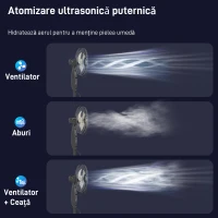 HOMCOM, Ventilator cu nebulizator, 3 Moduri și 3 Viteze, Metal, ABS, 44.5 x 38.5 x 120 cm, Negru(m-4)
