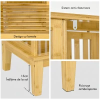 HOMCOM Dulap Deschis din Bambus cu 2 Uși Glisante, Rafturi Deschise și Bară pentru Umerașe, 145x35x165cm(m-11)