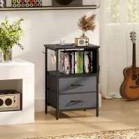 HOMCOM Bedside Table with Charging Station - Black(m-10)