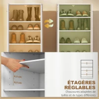 HOMCOM Meuble à chaussures 10 paires, armoire à chaussures à haute brillance 5 niveaux, étagères réglables, 55x36x108cm, blanc(m-5)