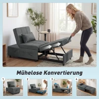 HOMCOM 4-in-1 Klappsessel mit Seitentasche, Gästebett mit Kissen, Verstellbarer Rückenlehne, Bettsessel mit Rollen, Blau(m-4)