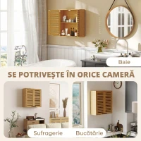 HOMCOM Dulap Suspendat pentru Baie cu Raft Interior Reglabil și Uși Tip Obloane, din Bambus, 60x20x60 cm, Culoare Lemn(m-7)