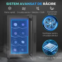 HOMCOM Cantineta Frigorifică pentru 8 Sticle de Vin, Capacitate 21L, Display Touch și Rafturi Reglabile, Negru(m-11)