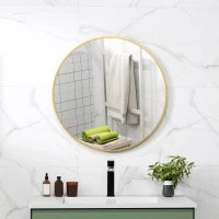 HOMCOM Specchio Rotondo da Bagno con Superficie Antiurto, in Vetro e Acciaio, Ø70x2.5 cm, color Oro(m-9)