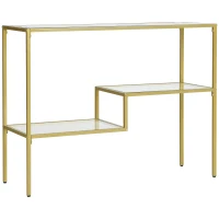 HOMCOM Consolle da Ingresso a 3 Ripiani in Acciaio e Vetro Temperato, 100x32x76 cm, Oro(m-11)