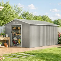 Outsunny Abrigo de Jardim 340x386x200 cm 13,1 m² Abrigo de Exterior de Aço com Portas de Correr e Ventilações Cinza Claro(m-2)