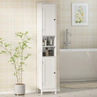 HOMCOM Mobile Alto Bagno con 2 Ripiani Aperti e 2 Armadietti con Scaffali Regolabili, in Legno, 30x30x170 cm, Bianco(m-7)