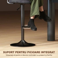 HOMCOM Set 2 Scaune de Bar Reglabile, Scaune de Bucătărie Înalte din Material Textil cu Efect de In cu Spătar, Suport pentru Picioare și Șezut Moale, Cadru Metalic, Scaune Rotative la 360°, Negru(m-8)