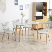 HOMCOM 5 Piece Dining Table Set with Beech Wood Legs, Space Saving Table and 4 Chairs for Small Kitchens, Grey(m-10)