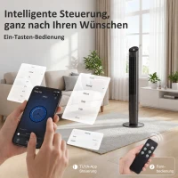 HOMCOM 116 cm Turmventilator, Standventilator mit Fernbedienung WiFi App-Steuerung, 65° Oszillation 6 Geschwindigkeiten 4 Modi(m-4)