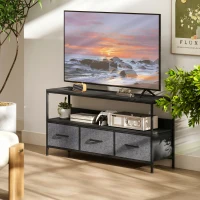 HOMCOM Suport TV Mobil, Până La 55", cu 3 Sertare Textil Pliabile, Raft, 120x29x56 cm, Negru(m-7)