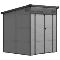 Outsunny Căsuță de Grădină din Plastic pentru Unelte cu Ferestre, Orificii de Aerisire și Încuietoare, 1.9x1.9 m, Gri Deschis(m-1)