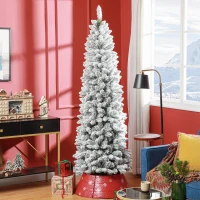 HOMCOM Künstlicher Weihnachtsbaum, flammenhemmend, mit Kunstschnee, schlank, Stahlfuß, 75 x 210 cm, Grün(m-2)