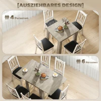 HOMCOM Masă de Dining Extensibilă pentru 4-6 Persoane din Lemn și Oțel, 140x80x77.5 cm, Gri(m-4)