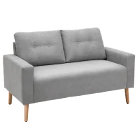 HOMCOM Sofá de 2 Lugares Moderno Estofado em Poliéster com 2 Almofadas Apoio para os Braços e Pés de Madeira de Borracha 145x76x88 cm Cinza(m-11)