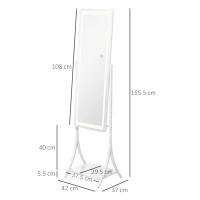 HOMCOM Free Standing Dressing Mirror with LED Lights, Full Length Mirror with 3 Temperature Colours and Storage Shelf(m-3)