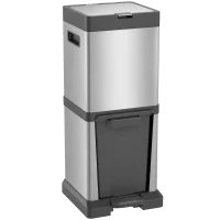 HOMCOM Mülleimer 20+14L Treteimer mit Deckel Fußpedal Kippfach herausnehmbare Inneneimer, Edelstahl 32,5 x 31,5 x 78 cm Silber(m-12)