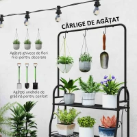 Outsunny Suport pentru plante cu 3 niveluri și 3 cârlige, din metal, 162x221.5x163 cm, negru(m-5)