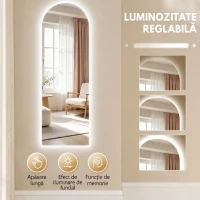 HOMCOM Oglindă de Perete Arcuită cu Iluminare LED Reglabilă și Control Touch, din Sticlă Temperată, 40x3x120 cm(m-6)