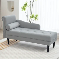 HOMCOM Chaise Longue con Rivestimento Trapuntato Effetto Velluto Grigio, in Legno Massello e Spugna, 146x61x82.5 cm(m-9)