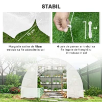 Outsunny Seră Tip Tunel 8x3x2 m cu Înveliș din Plastic și Oțel Ranforsat, Alb(m-6)