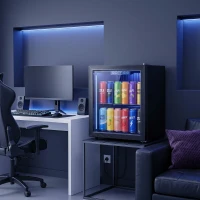 HOMCOM Frigorífico de Bebidas 50 L com Porta de Vidro Duplo Iluminação LED Prateleira Ajustável para 48 Latas(m-9)