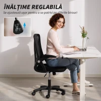 HOMCOM Scaun de Birou din Plasă cu Brațe Rabatabile, Suport Lombar, 59,5 x 56 x 103 cm, Negru(m-6)