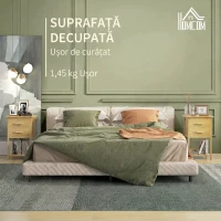 HOMCOM Set 2 noptiere cu 2 sertare și raft inferior în stil nordic, din bambus, 40x34x60 cm(m-7)
