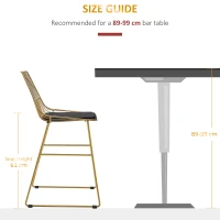 HOMCOM Set of 2 Bar Stools, Modern Counter Height Breakfast Bar Chairs with Wire Metal Frame for Kitchen, Dining Room, Gold(m-7)