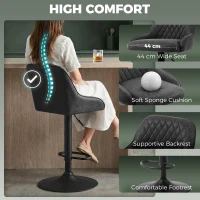 HOMCOM Bar Stools Adjustable Swivel Kitchen Chairs with Backrest Set of 2 for Kitchen Island Black(m-4)