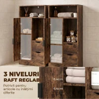 HOMCOM Dulap Baie Îngust cu 2 Sertare și Rafturi Reglabile pentru Bucătărie, Living, Hol, Maro Rustic(m-5)