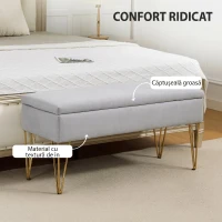 HOMCOM Bancă pentru capătul patului cu spațiu de depozitare, din material textil și picioare din oțel, 100x40x49 cm, gri deschis(m-4)