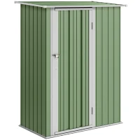 Outsunny Metall Gerätehaus 1,07 m² 142 x 86 x 189 cm Geräteschuppen mit Pultdach Abschließbarer Tür, wetterfest Gartenhaus Outdoor Garten Schuppen für Hinterhof Außenbereich Grün(m-1)