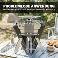 Outsunny Holzkohlegrill aus Edelstahl BBQ Smoker mit Grillrost Griff klappbaren Beinen für Barbeque Camping 40x28x25,5cm Schwarz(m-8)