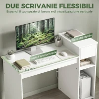 HOMCOM Scrivania per Studio e Scrittura con Cassetto e Scaffali, 108 cm, Bianco(m-5)
