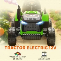 AIYAPLAY Tractor electric pentru copii cu remorcă detașabilă și telecomandă, din plastic și metal, 139x58x55 cm, verde(m-4)
