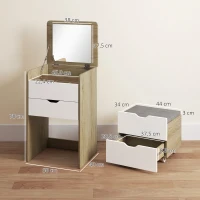 HOMCOM Coiffeuse avec miroir rabattable et tabouret de rangement, table de maquillage, 2 tiroirs, siège rembourré, chêne blanc(m-3)