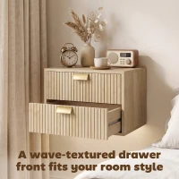 HOMCOM Modern Floating Nightstands Set of 2, Wall Mounted Bedside Tables with 2 Drawers, Oak(m-7)