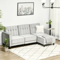 HOMCOM Divano Letto 3 Posti con Poggiapiedi e Schienale Reclinabile, Rivestimento Velluto e Seduta Imbottita, 218x85x86 cm, Grigio Chiaro(m-2)