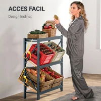 HOMCOM Raft Autoportant pentru 6 Lăzi de Băuturi cu 3 Niveluri cu Polițe Ajustabile, 110x30x110cm, Gri(m-6)