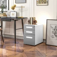 Vinsetto Cassettiera per Ufficio a 3 Cassetti con Serratura, Ruote, Portadocumenti Formato A4, Legale e Lettera, Grigio Chiaro(m-10)