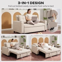 HOMCOM Two-Seater Pull-Out Sofa Bed - Beige(m-4)