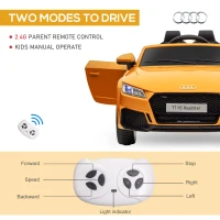 HOMCOM Kids Licensed Audi TT RS Ride-On Car 12V Battery w/ Remote Suspension Headlights and MP3 Player 3km/h Yellow(m-5)