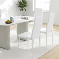 HOMCOM Set de 2 Scaune de Dining Moderne cu Spătar Înalt din Piele Ecologică și Oțel, 41x50x97 cm, Alb(m-8)