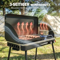 Outsunny Tragbarer Gasgrill 2 Brenner 7 kW 2-in-1 Tischgrill mit Braten klappbar Beinen Grillrost Windschutz Deckel Verschluss(m-7)