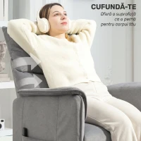 HOMCOM Fotoliu Electric Rabatabil cu Telecomandă și Suport pentru Picioare, din Țesătură cu Aspect de Catifea, 80x83x104 cm, Gri(m-8)