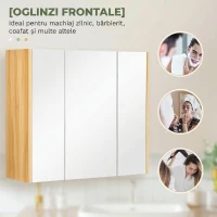kleankin Dulap cu Oglindă pentru Baie, 3 Uși, Rafturi Reglabile, 68x22x60cm, Alb(m-5)